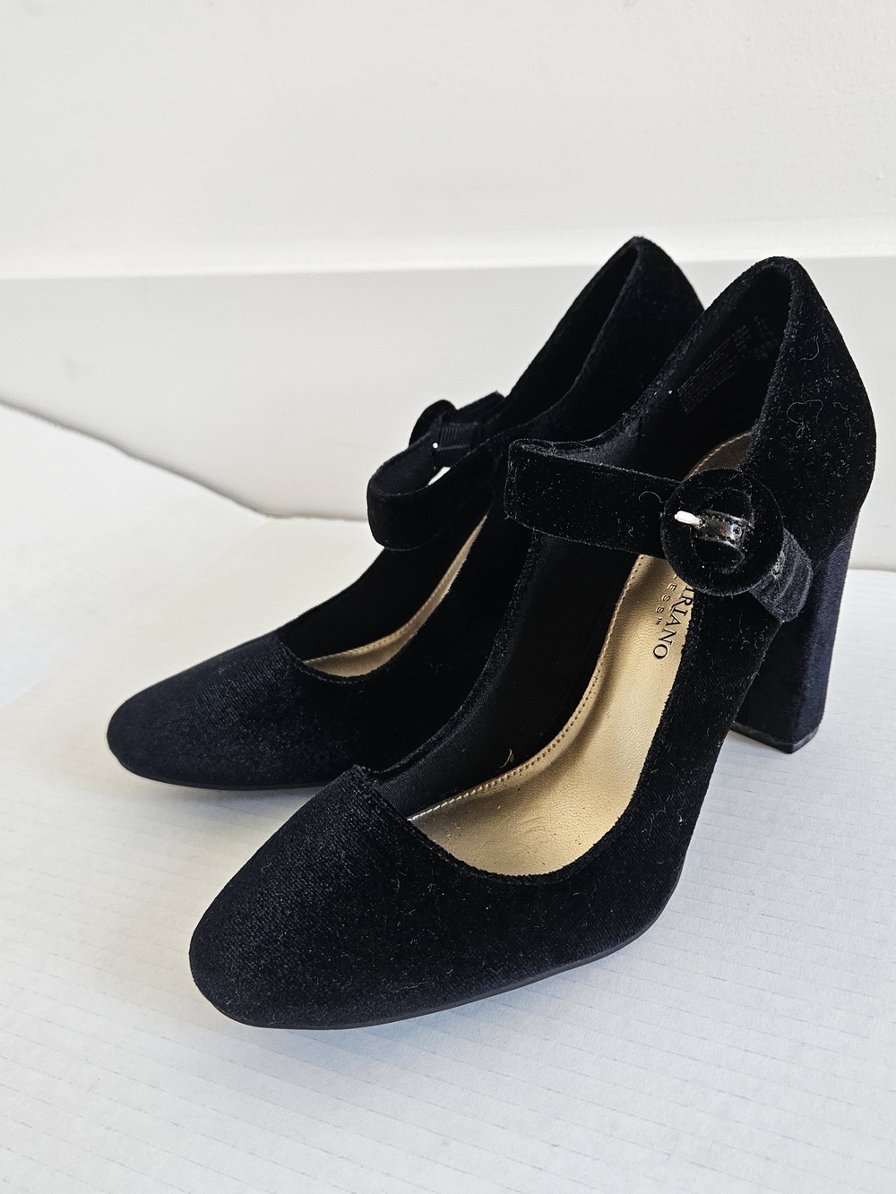 Christian Siriano Black Velvet Mary Jane Block Heels Sz 8